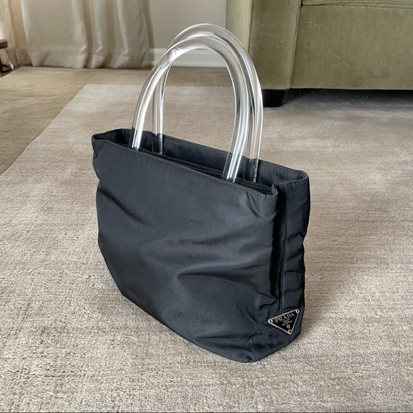 Prada Handbags - PRADA y2k Nylon Tote Handbag with Clear Lucite Handles